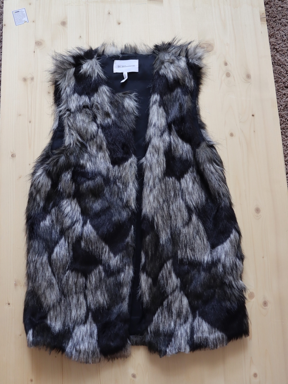 BCBG Faux Fur Vest in Black and Gray